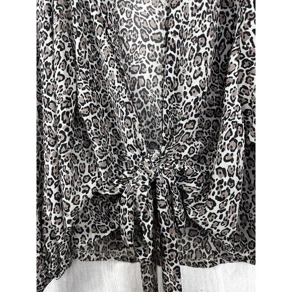 Perch by Blu Pepper Leopard Tie Front Open Cardigan One Size Boho Chic - Picture 5 of 9